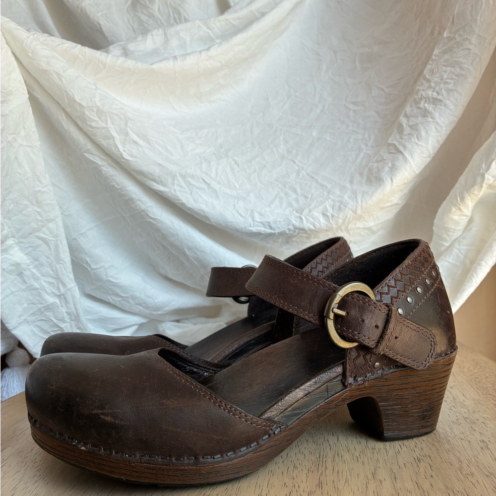 Dansko Brown Leather Mules with Strap
